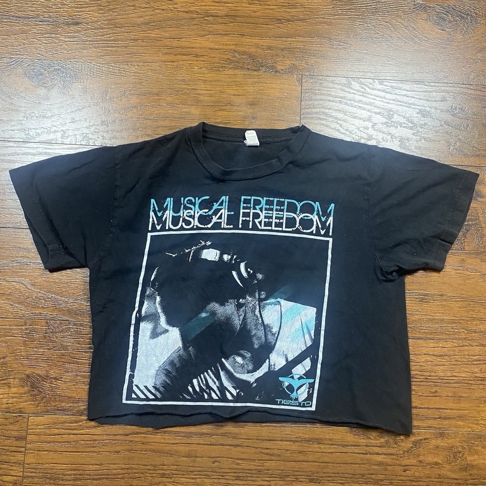 Tiesto Musical Freedom Graphic Crop Top Black Short Sleeve EDM Rave Tee Small